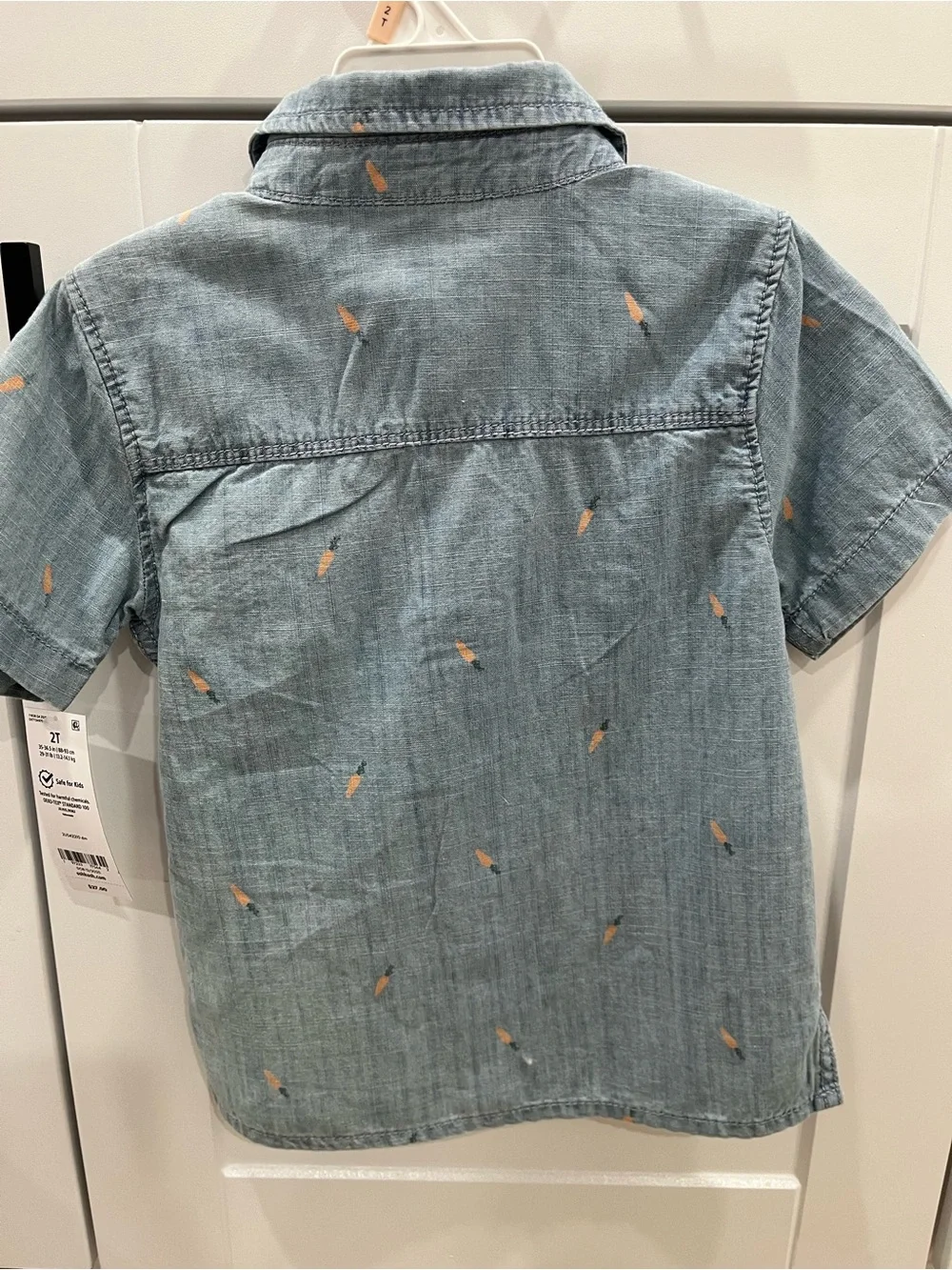 OshKosh B'gosh Light Blue Short-Sleeve Chambray Shirt with Orange Carrot Print